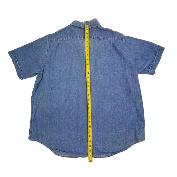 VTG  Denim Leopard Cheetah Shirt Quacker Factory SS Button Jungle Safari Large - Picture 11 of 12